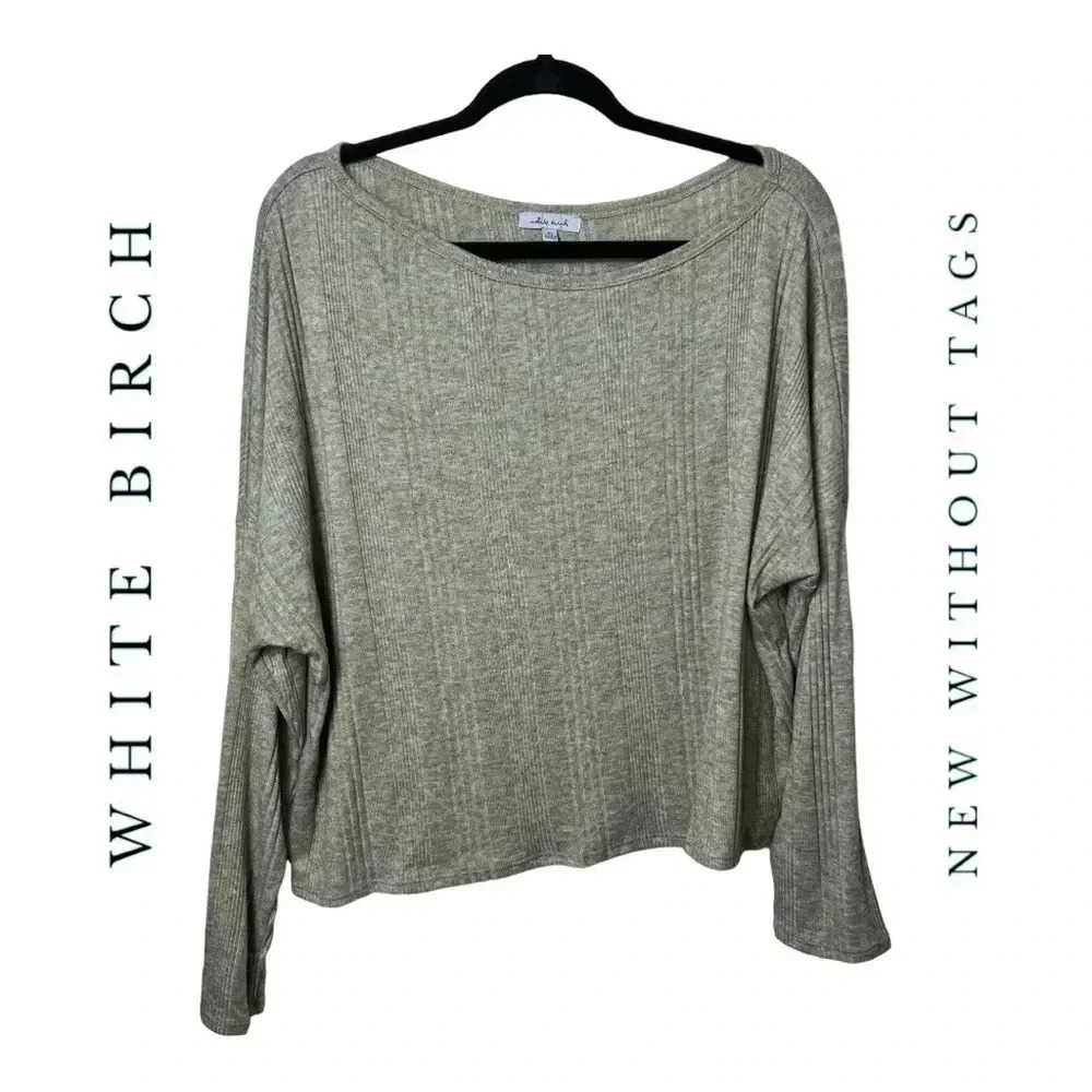 0449W. WHITE BIRCH ASYMMETRICAL ANGLED BOTTOM LONG SLEEVE TOP LIGHTWEIGHT SAGE